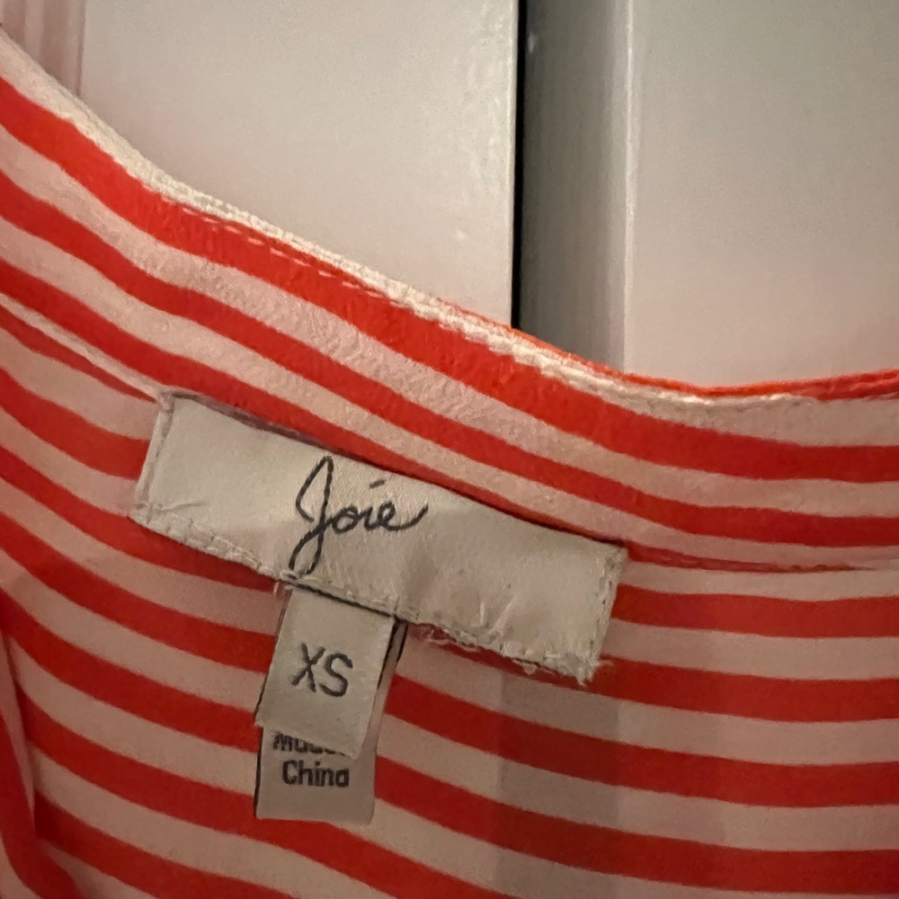 Joie Striped Orange/ree Button-Up Blouse- also ties in front - Picture 2 of 4